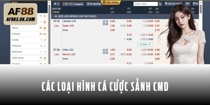 Một số loại hình cá cược tại sảnh CMD thể thao
